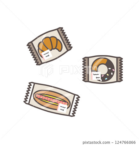 便利商店及超市產品：麵包、甜麵包、配菜麵包、甜甜圈 124766866