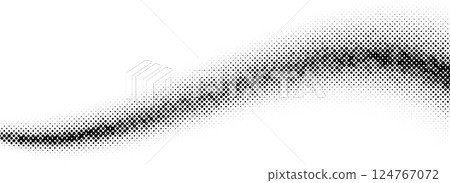 Black halftone wave background. Dotted curved flow wallpaper. Abstract grainy fluid backdrop texture. Vector grit pop art swoosh element for poster, banner, overlay, card, brochure, flyer, leaflet Black halftone wave background. Dotted curved flow wallpaper. Abstract grainy fluid backdrop texture. Vector grit pop art swoosh element for poster, banner, overlay, card, brochure, flyer, leaflet 124767072