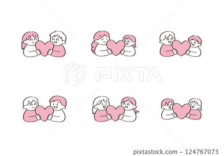 Illustration of two people holding hearts 124767073