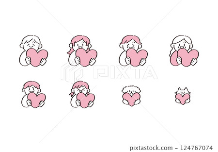 Illustration of a family holding a heart Illustration of a family holding a heart 124767074