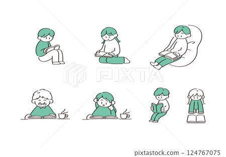 Illustration set of people reading Illustration set of people reading 124767075
