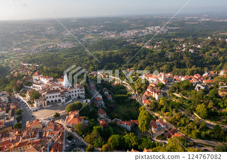 Aerial view of Sintra National Palace on hill 124767082