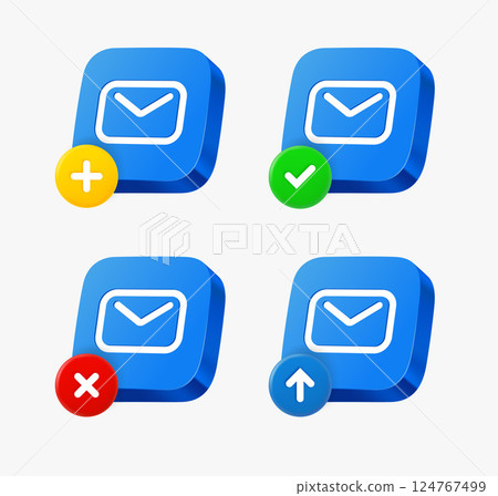 Envelope icon set with different pictograms. 3d vector icons collection Envelope icon set with different pictograms. 3d vector icons collection 124767499