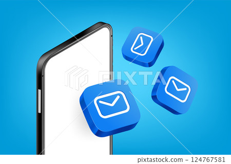 Receiving and sending email via mobile application. 3d vector concept 124767581