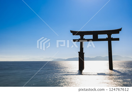 Lake Biwa Shirahige Shrine's large torii gate 124767612