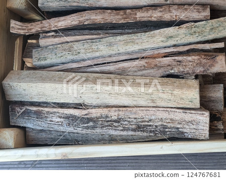 Camping fire supplies. Wood firewood 124767681