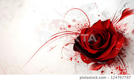 White background and decorative red roses 124767797