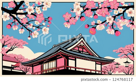 Kinkakuji Temple surrounded by cherry blossoms in spring 124768117
