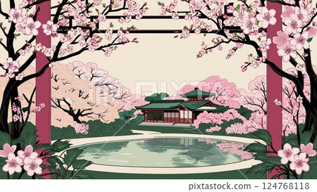 Spring scenery with fluttering cherry blossoms 124768118