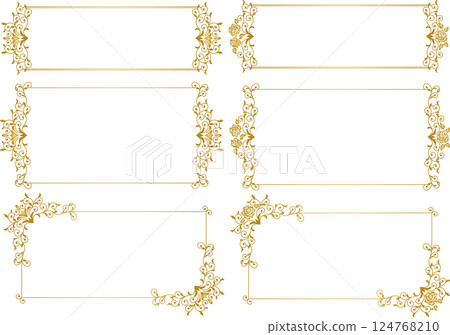 Vintage calligraphy style frame material 98 <Flower (rose) decorative border / decorative frame horizontal> 124768210