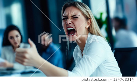 辦公室裡憤怒的女人 124768314