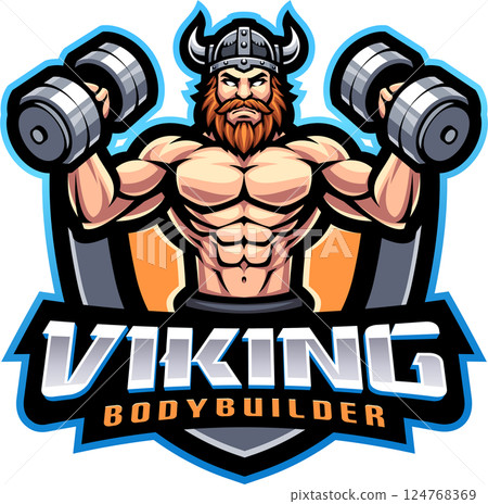 Viking body builder mascot Viking body builder mascot 124768369