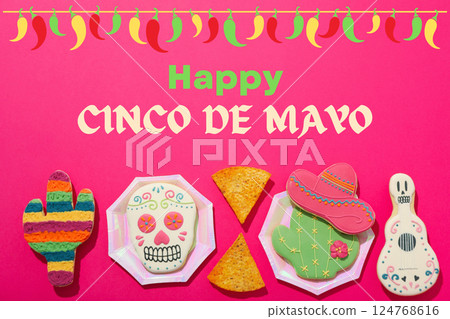 Cinco De Mayo holiday postcard with pink background Cinco De Mayo holiday postcard with pink background 124768616