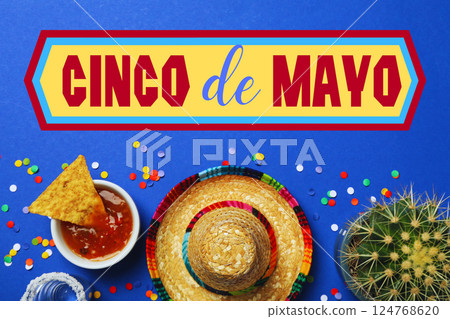 Cinco De Mayo holiday postcard with blue background 124768620