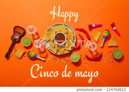 Cinco De Mayo holiday postcard with orange background 124768622