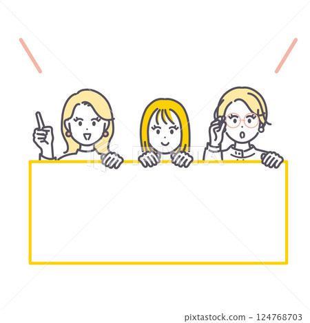 Illustration of a young woman making an announcement 124768703