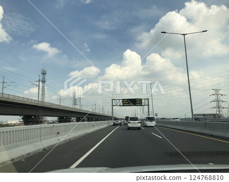 Jakarta, Indonesia - April 7th 2025 Traffic on MBZ highway during ied idul fitri holiday from Bandung to Jakarta Jakarta, Indonesia - April 7th 2025 Traffic on MBZ highway during ied idul fitri holiday from Bandung to Jakarta 124768810