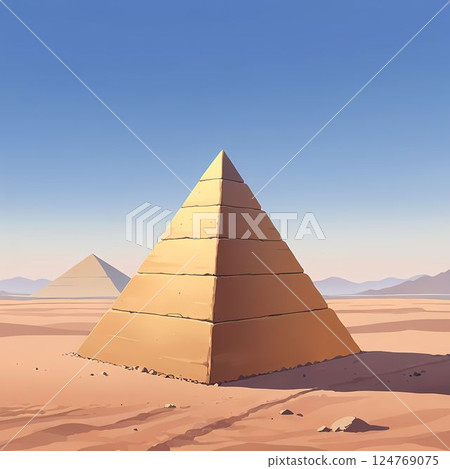 沙漠中的金字塔插圖 124769075