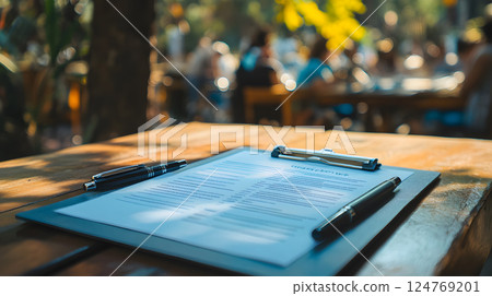 Business plan on a clipboard with a pen ready 124769201
