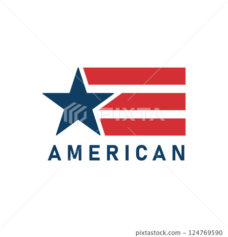 Star with Red Stripe Simple Minimalist American Flag Vector Logo Design, perfect for patriotic brands, apparel, and modern graphic projects 124769590