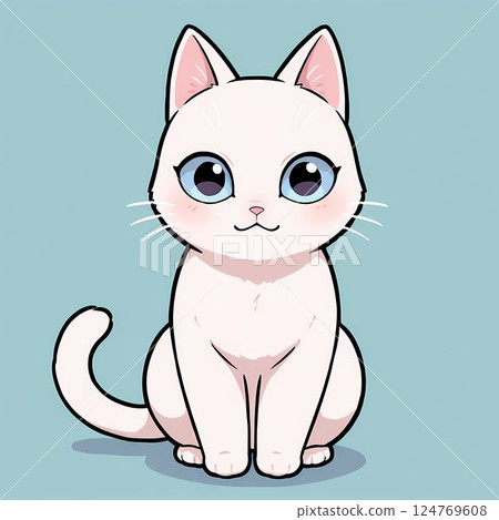 Illustration of a sitting white cat 124769608