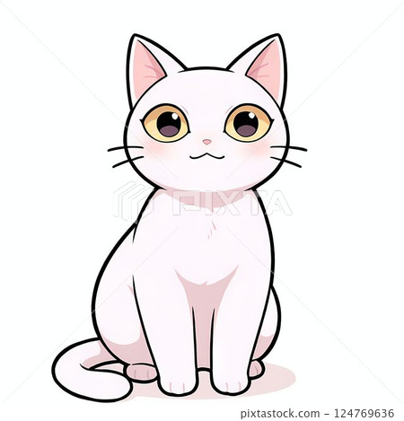 一隻坐著的白貓的插圖 124769636