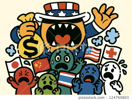 Global panic over aggressive economic power cartoon 124769803