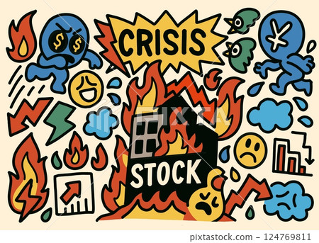 Stock market crisis with financial chaos doodle Stock market crisis with financial chaos doodle 124769811