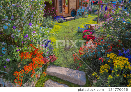 Oriental Garden with Gazebo, Pathway, and Sculpted Bamboo 124770056