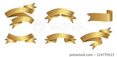 Set of Golden Ribbons, Tags  isolated on white background. Gold  award ribbons, luxury labels, badge premium quality certificate ribbons. Collections Empty Gold Ribbons, Label Design for text. Eps 10 124770523