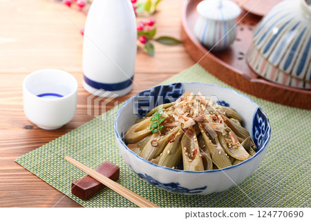 Spring ingredients: fried Japanese knotweed Spring ingredients: fried Japanese knotweed 124770690