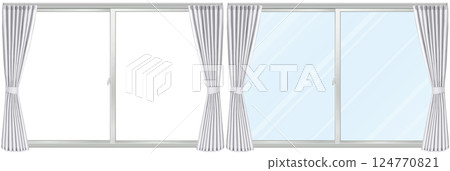 窗戶和白色窗簾,2 件套 窗戶和白色窗簾,2 件套 124770821