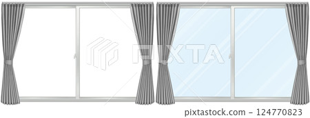 窗戶和灰色窗簾，2 件套 124770823