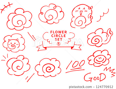 Hand-drawn Pen Drawings - Various Hanamaru Set 1 - Red 124770912