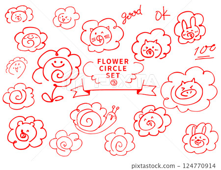 Hand-drawn Pen Drawings Various Hanamaru Set 3 Red Hand-drawn Pen Drawings Various Hanamaru Set 3 Red 124770914