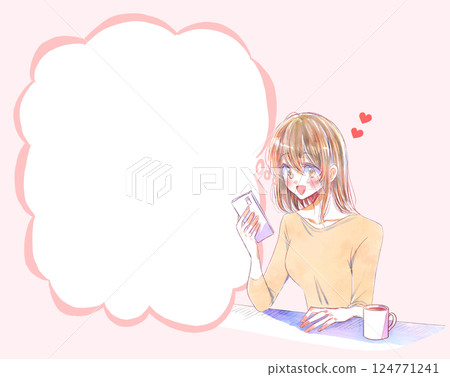 女人使用智慧型手機,愛情,愛情活動,言語泡泡 女人使用智慧型手機,愛情,愛情活動,言語泡泡 124771241