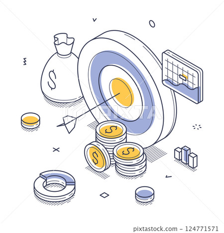 Target with an arrow, symbolizing financial goals isometric vector illustration Target with an arrow, symbolizing financial goals isometric vector illustration 124771571