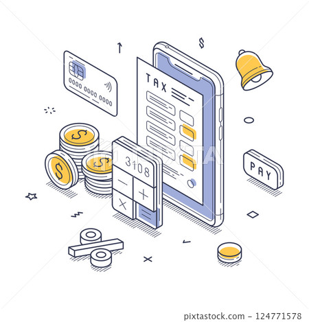 Modern isometric vector illustration of tax payment and financial management process Modern isometric vector illustration of tax payment and financial management process 124771578