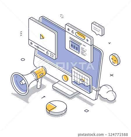 Modern isometric vector illustration of digital marketing concepts and tools in action Modern isometric vector illustration of digital marketing concepts and tools in action 124771588