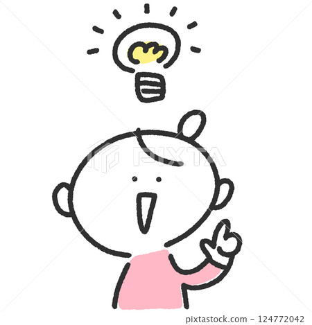A smiling woman with a sudden inspiration, a light bulb, and an idea 124772042