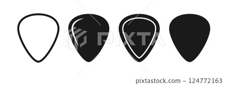 Guitar pick shape icon set. Plectrum sign. Tringle plastic guitar pick symbol. Music mediator icon. Design element. Vector illustration isolated on white background 124772163