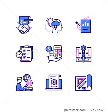 Project development phases - line design style icons set 124772323