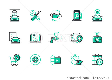 Car maintenance and care - set of line design style icons 124772325