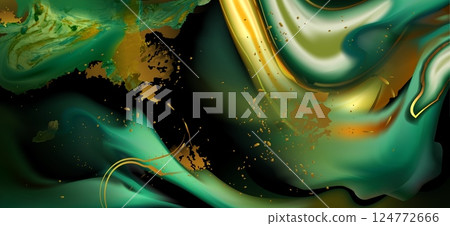 Abstract fluid texture - green gold marble effect Abstract fluid texture - green gold marble effect 124772666
