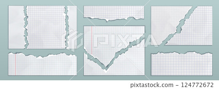 Ripped paper sheets set with checkered grid 124772672