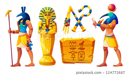 Ancient Egyptian stone pharaoh statues set Ancient Egyptian stone pharaoh statues set 124772687