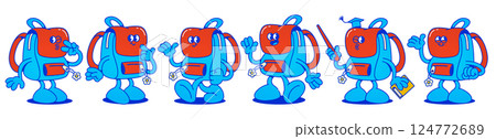 Set of cartoon school backpack characters Set of cartoon school backpack characters 124772689