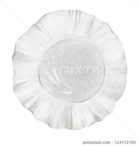 Watercolor Porcelain Plate illustration with elegant classic design. Drawing of decorative ceramic dish for table settings, celebrations, or fine dining events. Art for hospitality presentations. 124772700