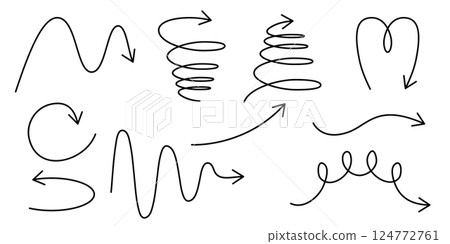 Set of swirl wavy and spiral arrows in manga style 124772761