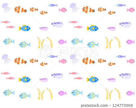 Seamless pattern of sea creatures F-1' 124773008
